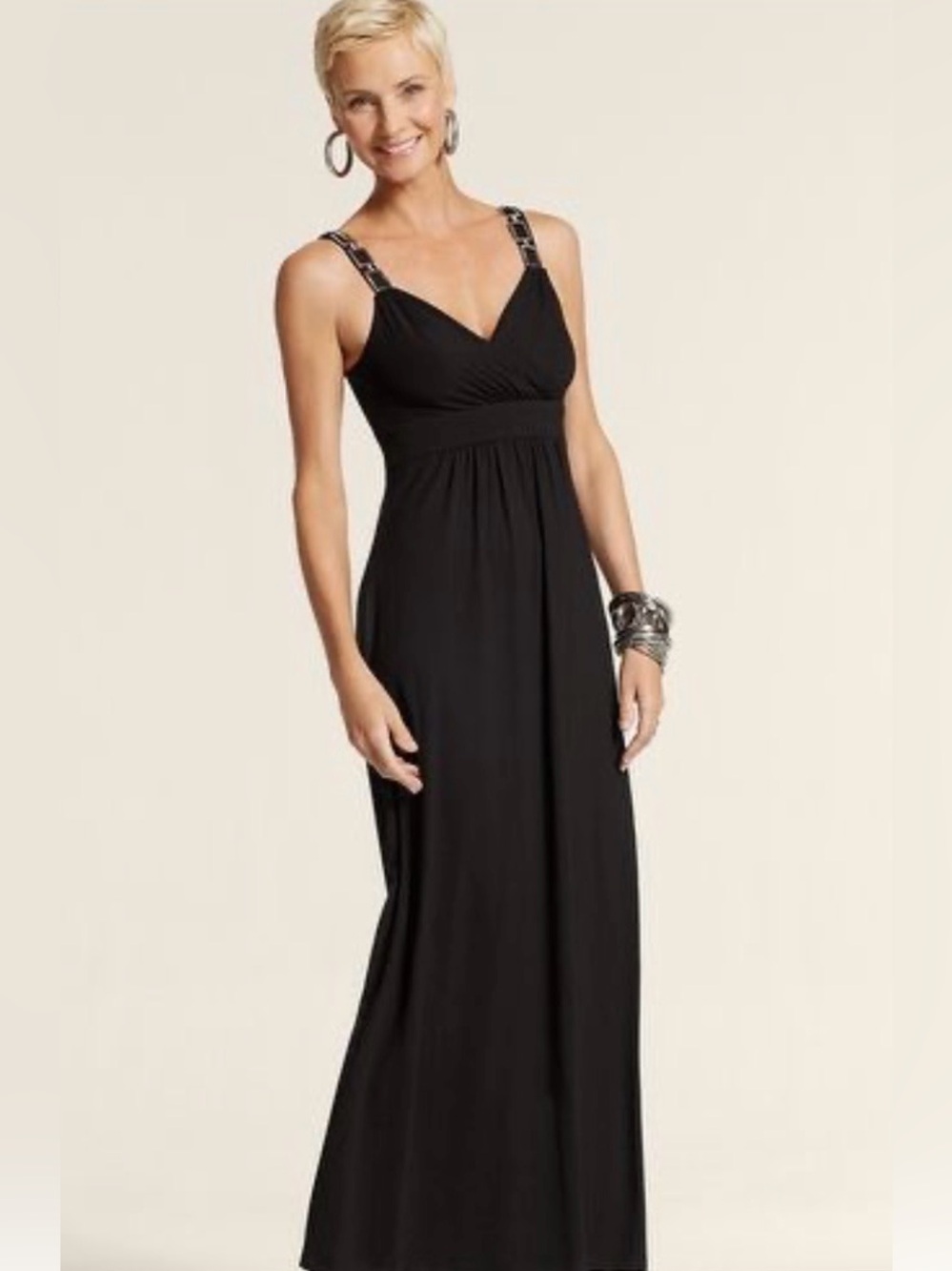 Chico’s Black Embellished Strap Empire Waist Maxi Dress Quite Luxury Size 0/US4
